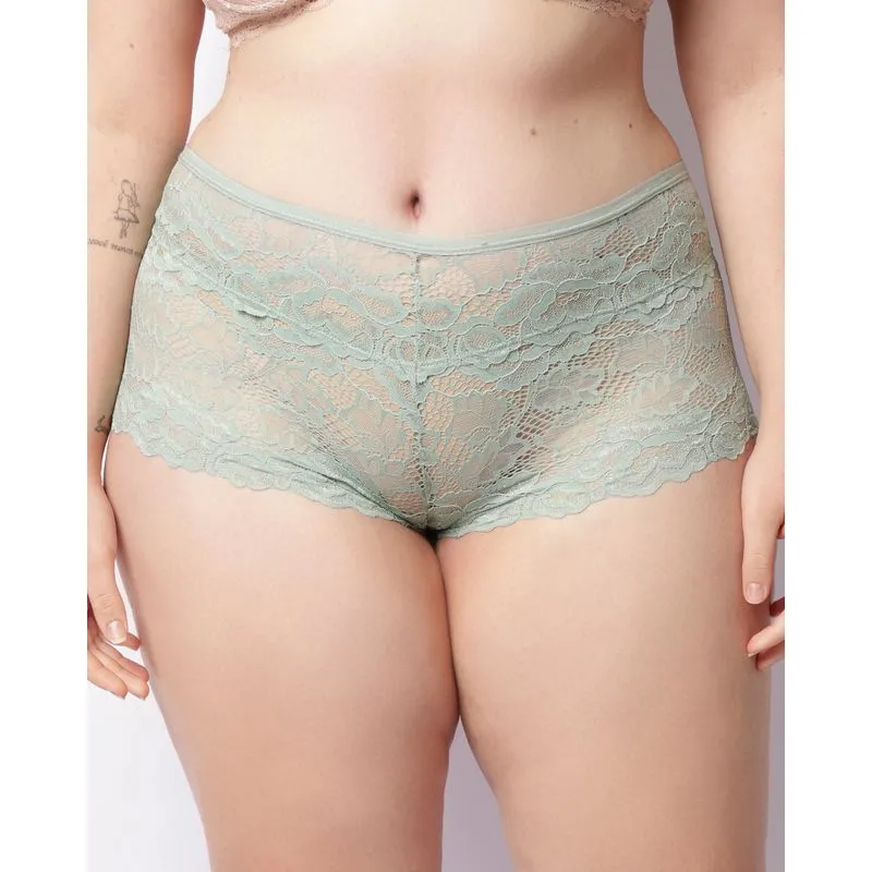 Calcinha Plus Size Feminina Caleçon Renda Verde 50
