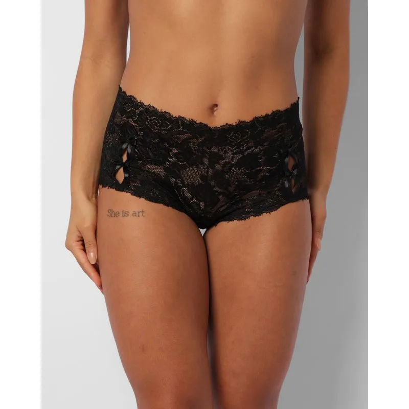 Calcinha Feminina Caleçon Renda Lacinho Frontal Preta G