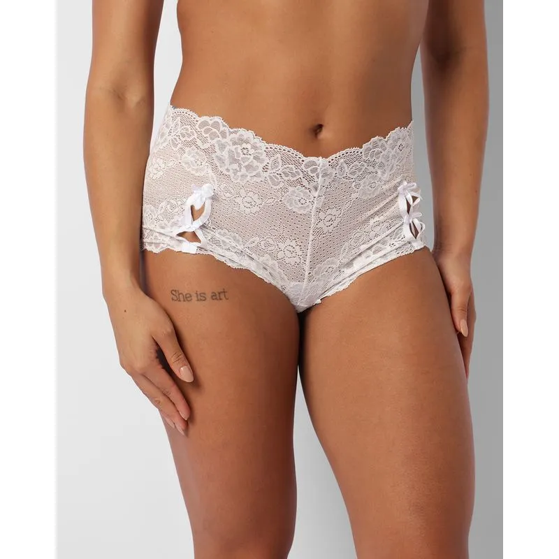 Calcinha Feminina Caleçon Renda Lacinho Frontal Branca P
