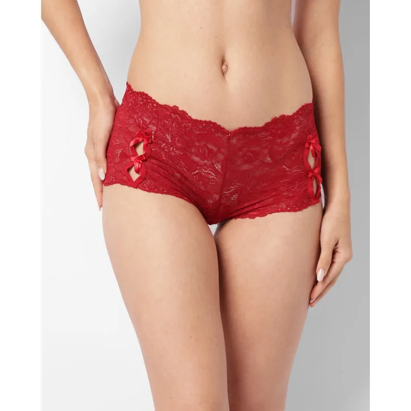 Calcinha Feminina Caleçon Renda Lacinho Frontal Vermelha G
