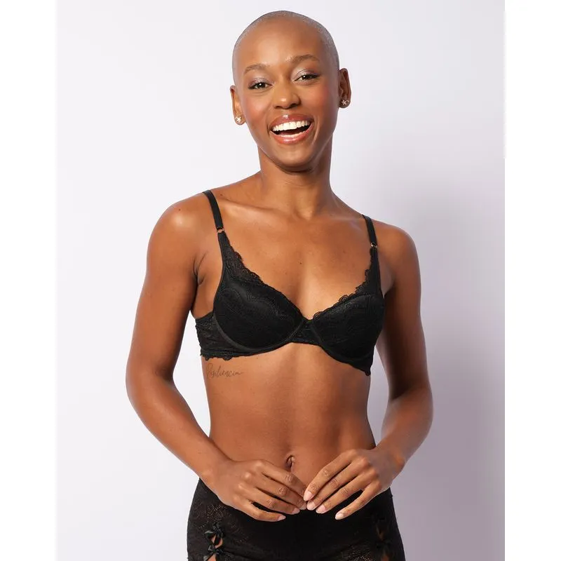 Sutiã Feminino Push Up Com Bojo E Renda Preto 46