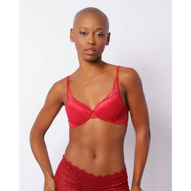 Sutiã Feminino Push Up Com Bojo E Renda Vermelho 44