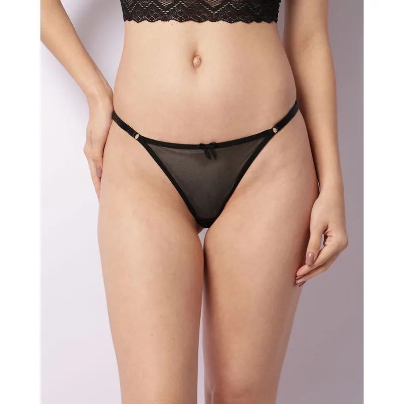 Calcinha Feminina String Tule Com Renda Preto G