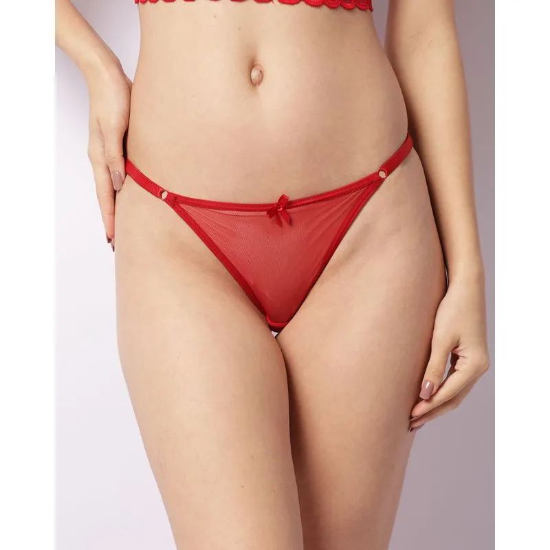 Calcinha Feminina String Tule Com Renda Vermelha GG