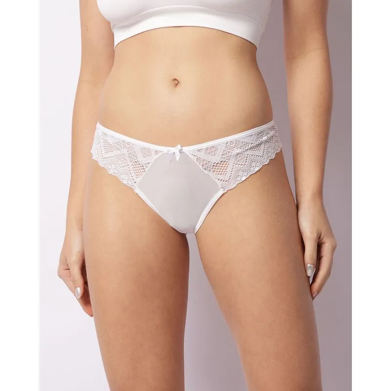 Calcinha Feminina Fio Dental Tule Com Renda Branca GG