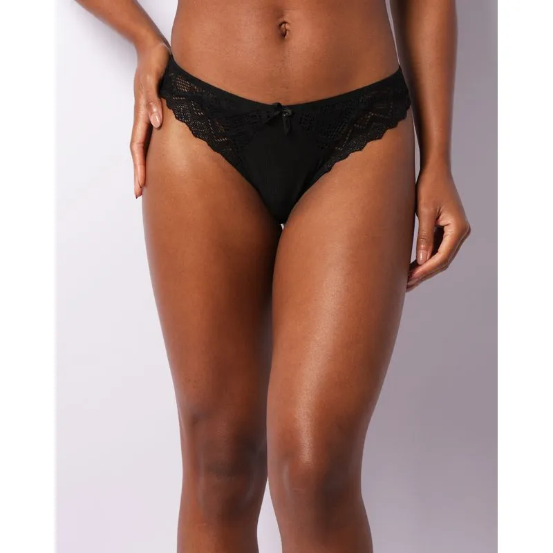 Calcinha Feminina Fio Dental Tule Com Renda Preta P