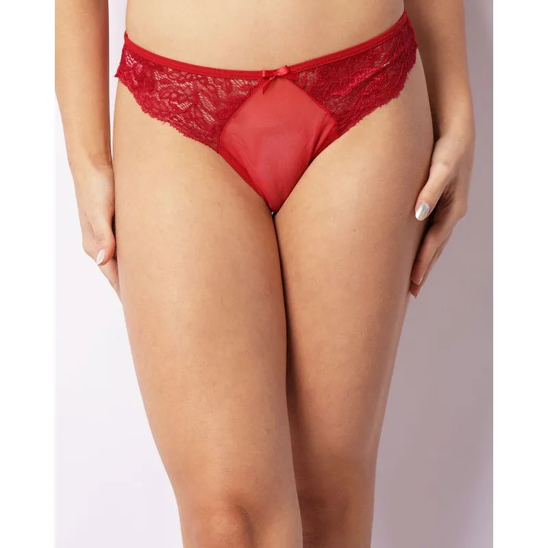 Calcinha Feminina Fio Dental Tule Com Renda Vermelha M