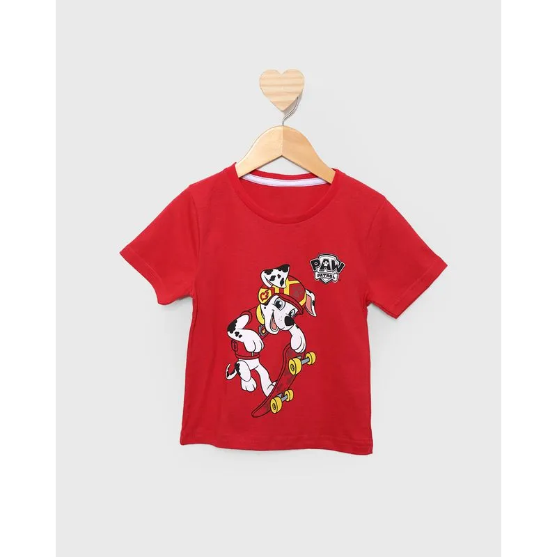 Camiseta Bebê Patrulha Canina Marshall Manga Curta Vermelho 1