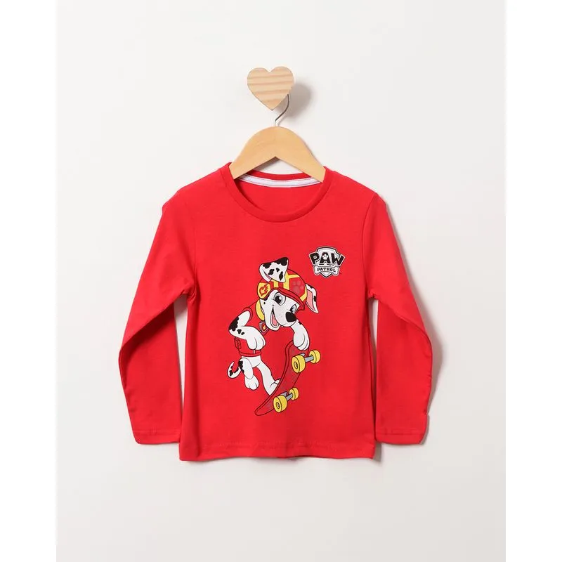 Camiseta Bebê Patrulha Canina Marshall Manga Longa Vermelha 3