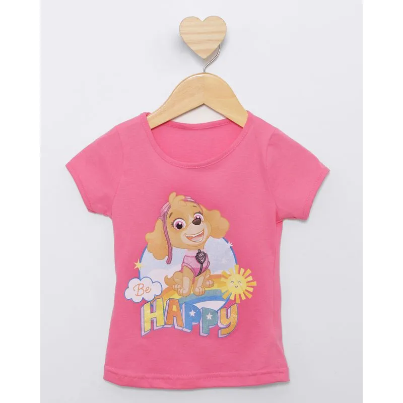 Camiseta Bebê Patrulha Canina Skye Manga Curta Rosa 2