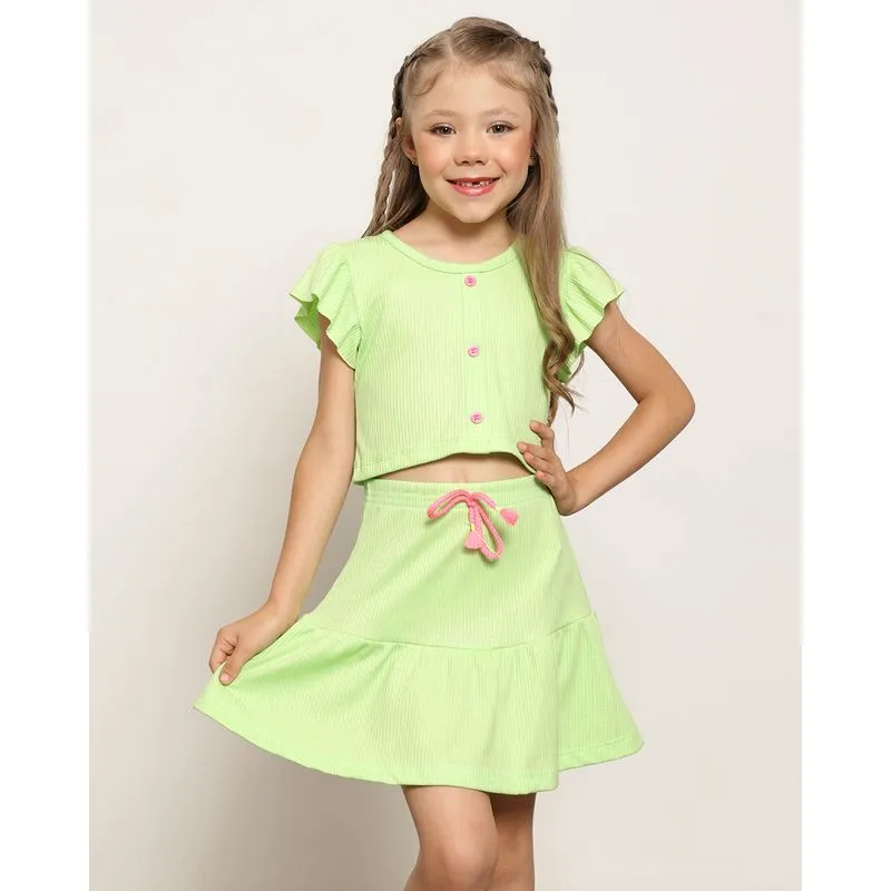 Conjunto Infantil Curto Canelado Com Babado Verde 6