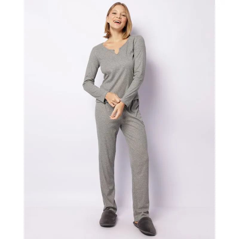 Pijama Feminino Longo Estampado Cinza GG