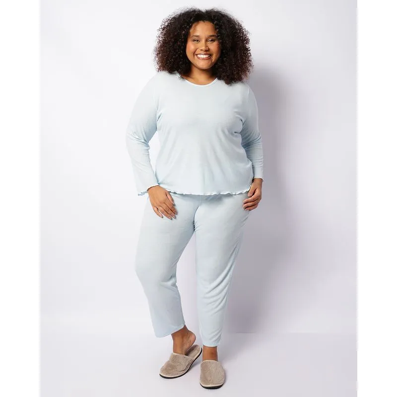 Pijama Plus Size Feminino Longo Canelado Azul 52