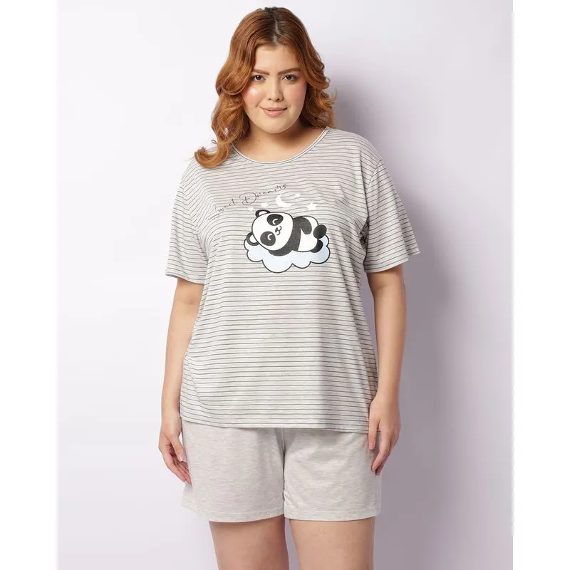Pijama Plus Size Feminino Curto Estampa Frontal Cinza 52