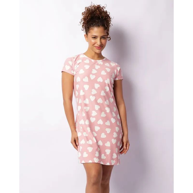 Camisola Feminina Curta Liganete Estampa Corações Rosa G