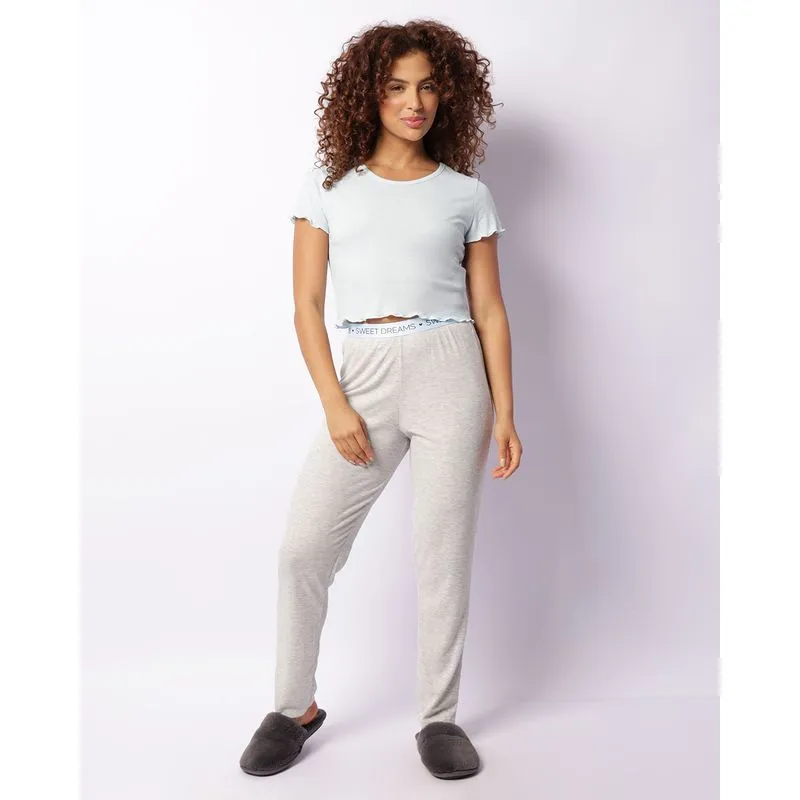 Pijama Feminino Canelado Manga Curta FruFru Azul G