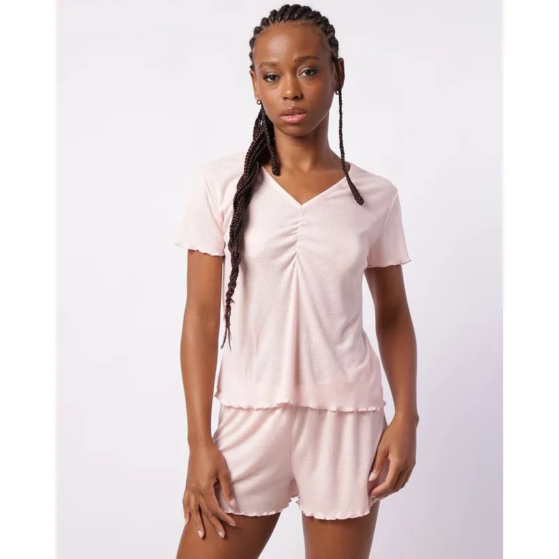Pijama Feminino Curto Canelado Rosa GG