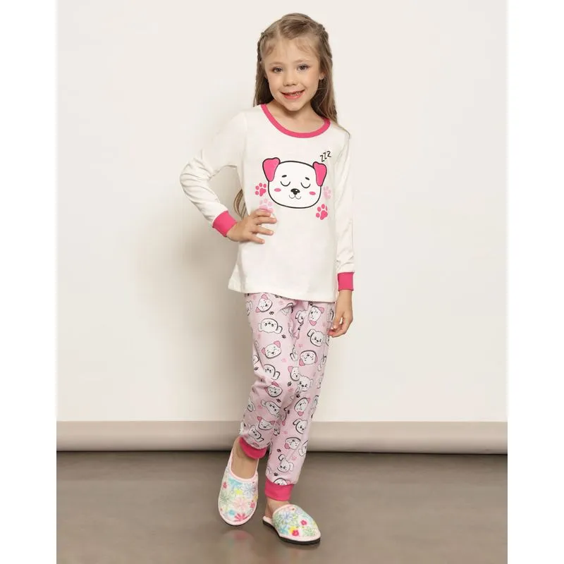 Pijama Infantil Longo Estampa Cachorrinho Off White 10
