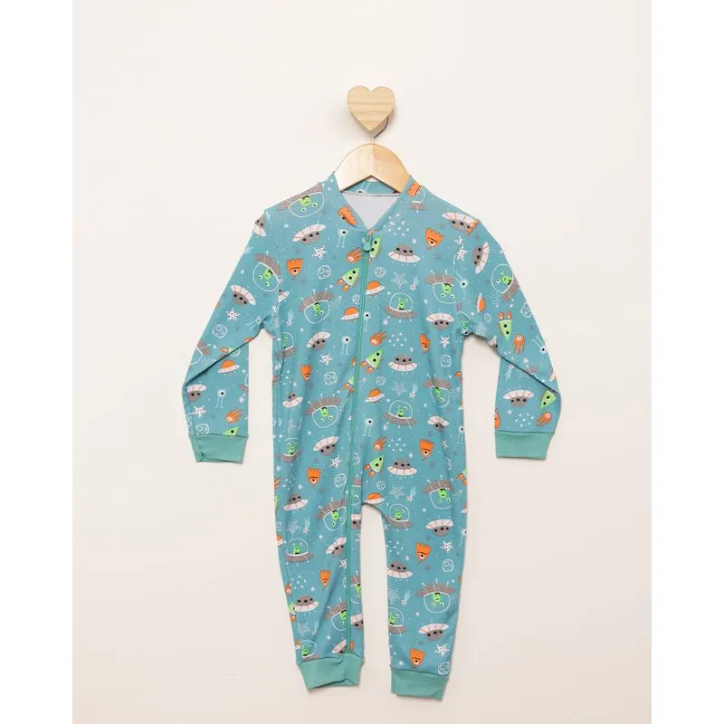 Pijama Macacão Bebê Longo Estampa Espacial Azul 1