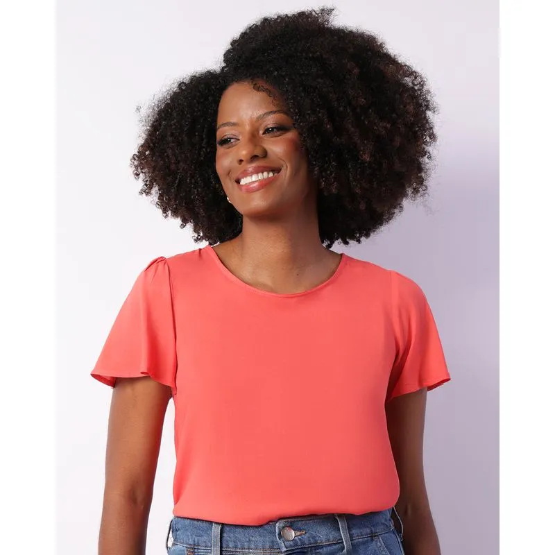 Blusa Feminina Berry & Co. Viscose Manga Curta Laranja M