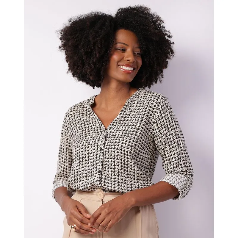 Camisa Feminina Berry & Co. Viscose Manga Longa Preta GG