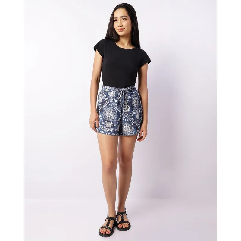 Short Feminino Berry & Co. Viscose Estampado Azul P