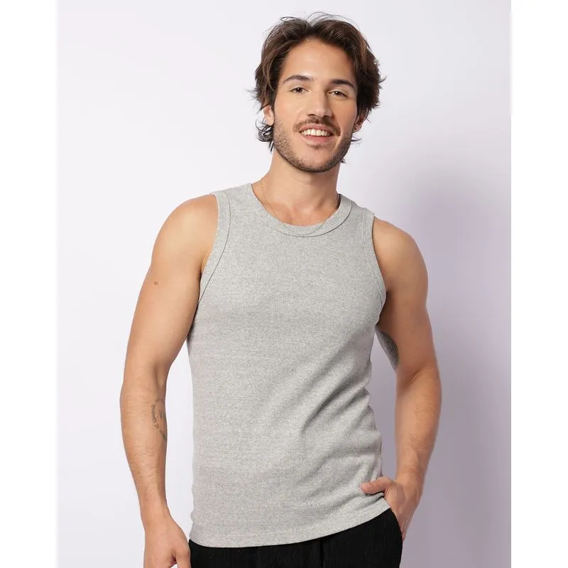 Regata Masculina Canelada Cavada Cinza P