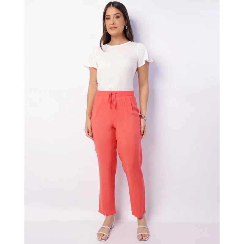 Calça Feminina Berry & Co. Reta Viscose Com Cordão Laranja GG