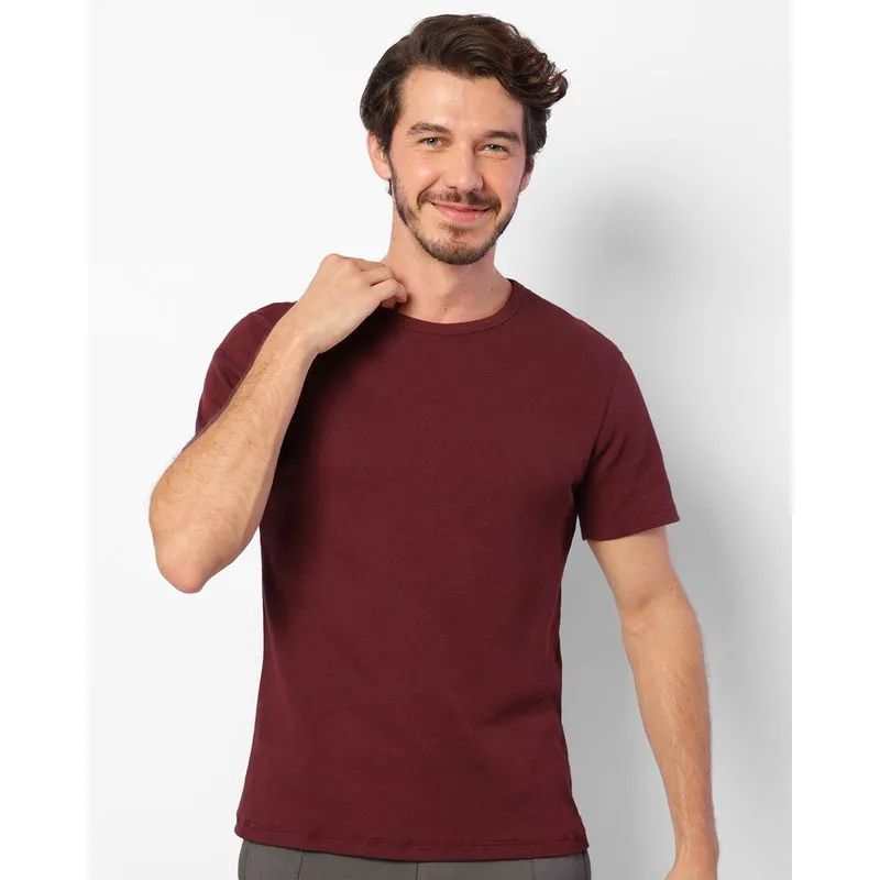Camiseta Masculina Canelada Básica Manga Curta Vinho M