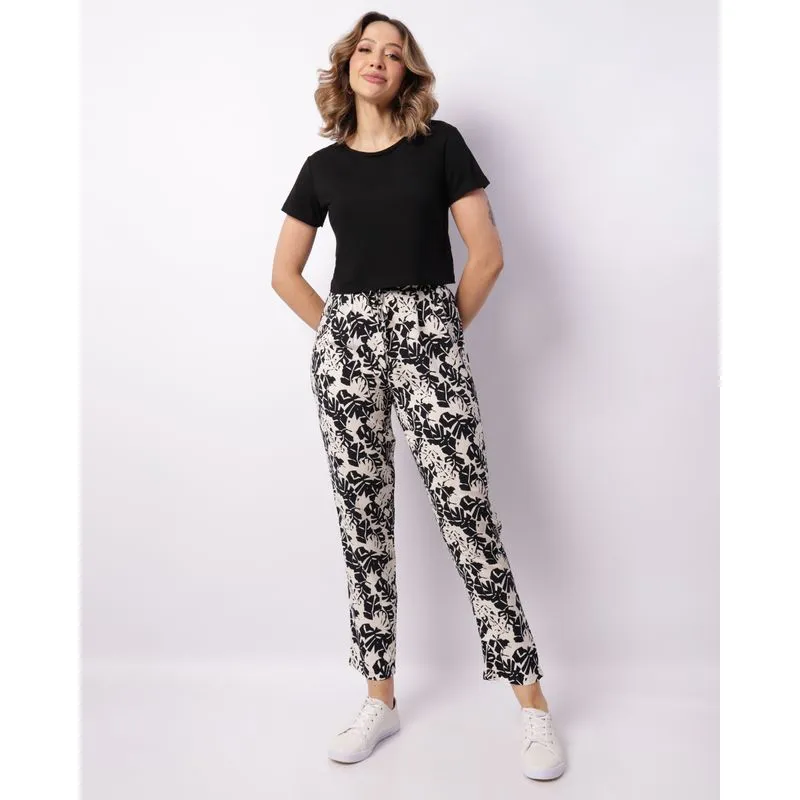 Calça Feminina Berry & Co. Viscose Estampada Preta G