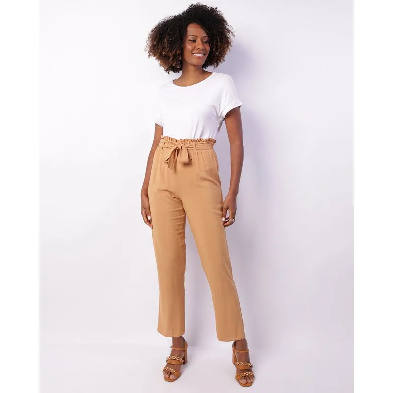 Calça Feminina Berry & Co. Clochard Viscose Lisa Bege M