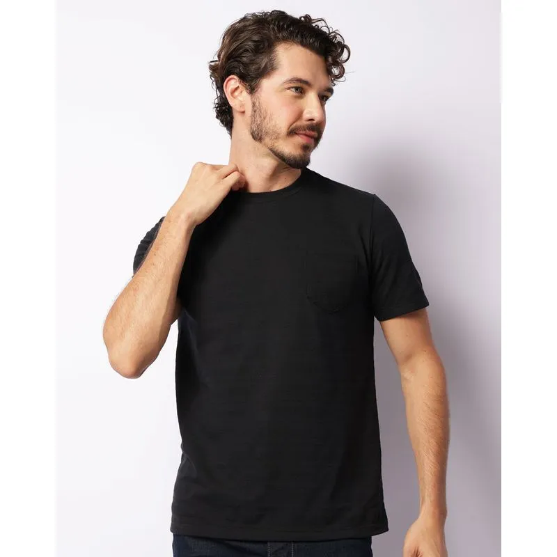 Camiseta Masculina Texturizada Com Bolso Manga Curta Preta GG
