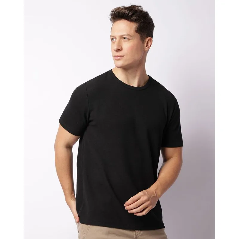Camiseta Masculina Texturizada Manga Curta Preta GG
