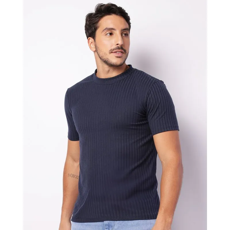 Camiseta Masculina Slim Texturizada Manga Curta Marinho G