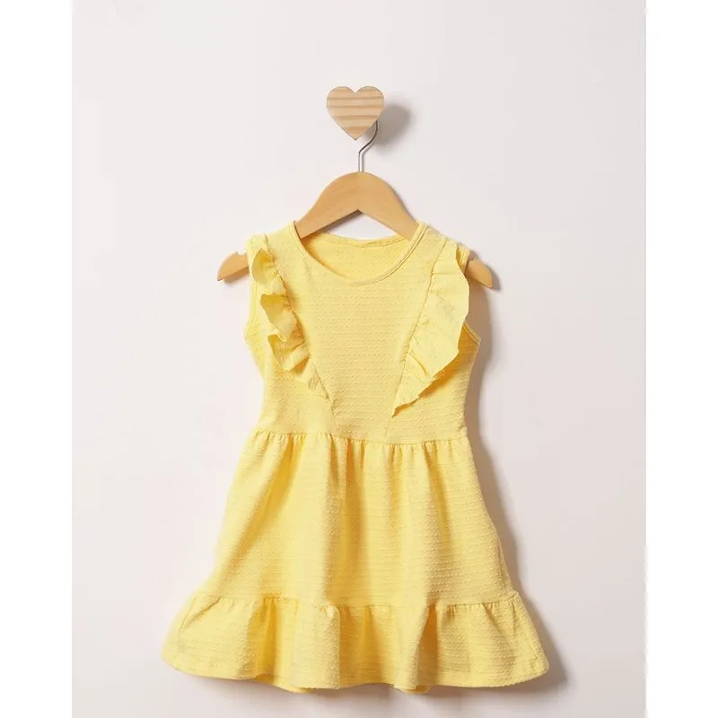 Vestido Bebê Curto Texturizado Com Babados Frontal Amarelo 2