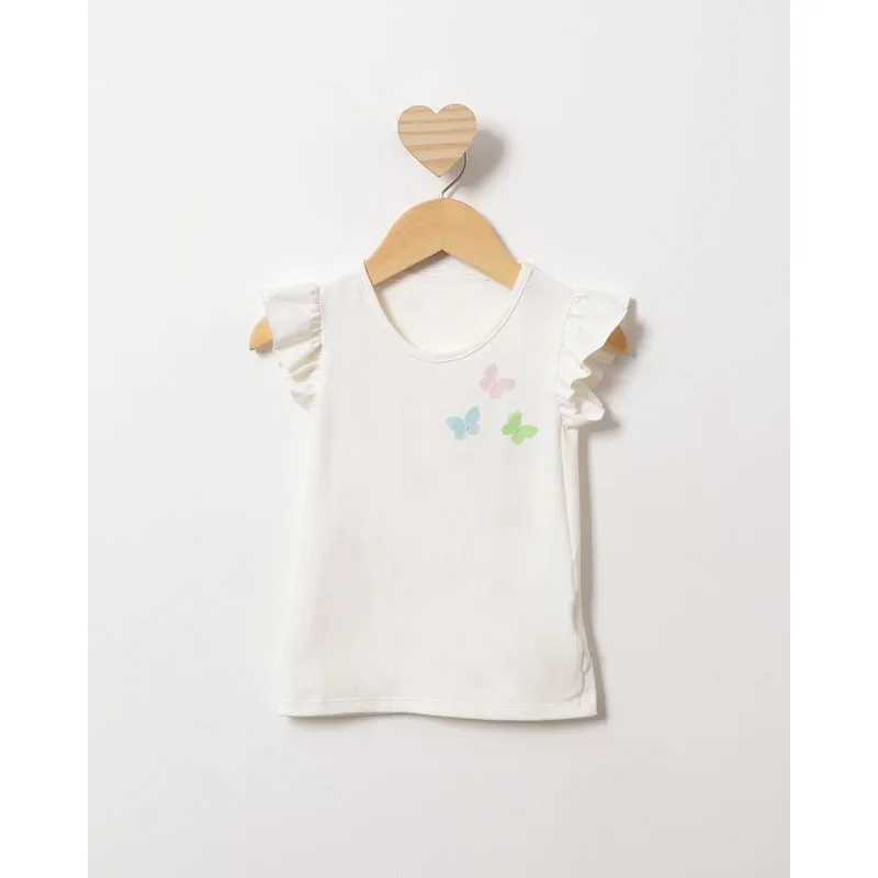 Blusa Bebê Aplicação Borboletas Manga Curta Off White 2