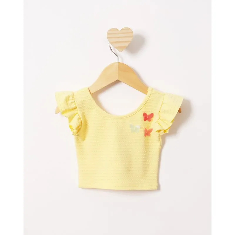 Blusa Bebê Cropped Manga Curta Aplicação Interativa Amarela 1