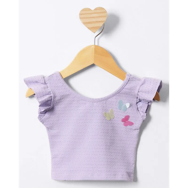 Blusa Bebê Cropped Manga Curta Com Aplicação Interativa Lilás 3