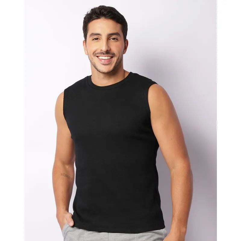 Regata Masculina Machão Malha Texturizada Preta G