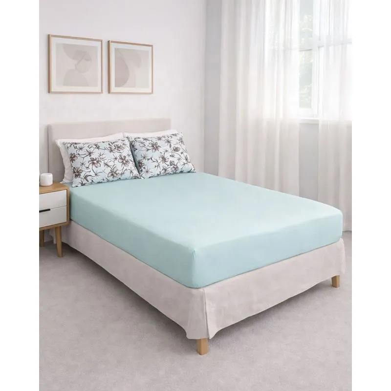 Jogo De Cama Queen 3 Peças Algodão Estampa Floral Azul UN