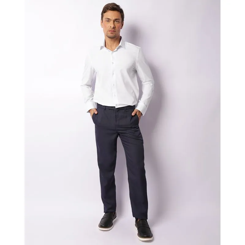 Calça Masculina Social Reta Texturizada Marinho 46