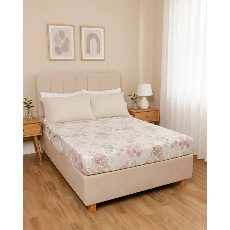 Lençol Casal Avulso Com Elástico Arte e Cazza Estampa Floral Off White UN