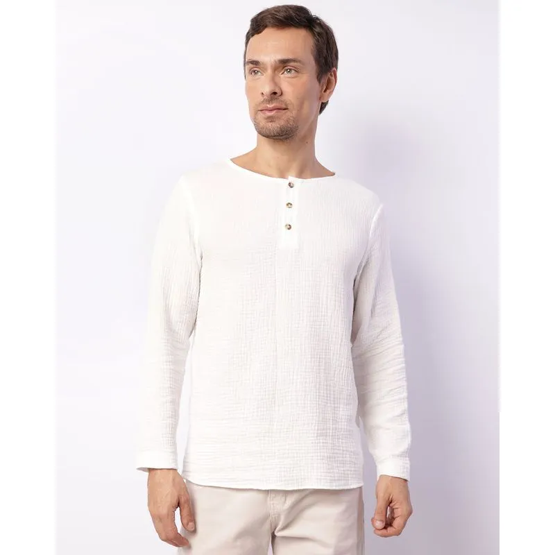 Bata Masculina Manga Longa Algodão Texturizada Branca P