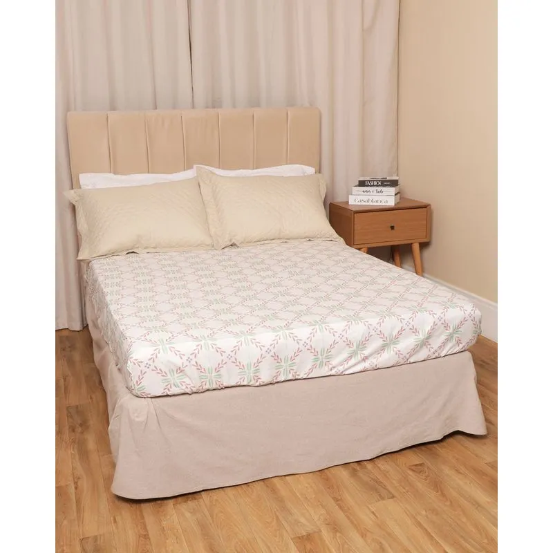 Lençol Queen Avulso Com Elástico Arte e Cazza Estampado Off White UN