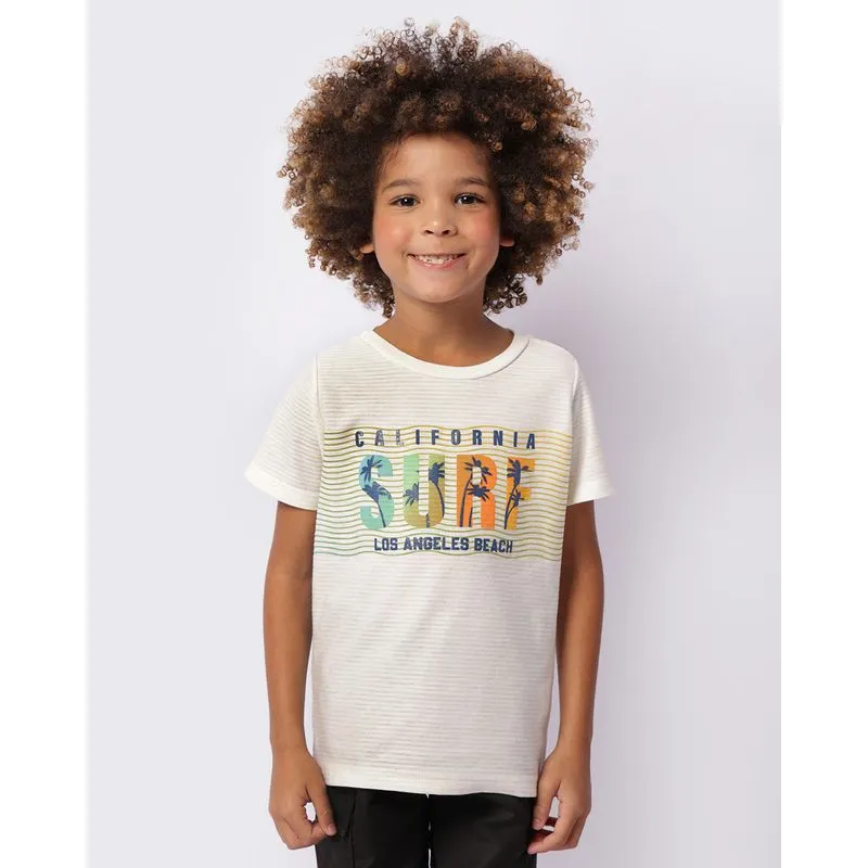 Camiseta Infantil Texturizada Estampa Tropical Manga Curta Off White 6