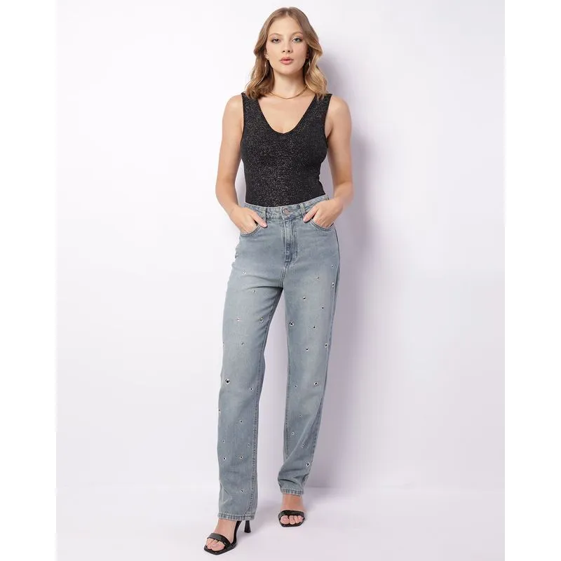 Body Feminino Regata Sem Costura Lurex Preto G