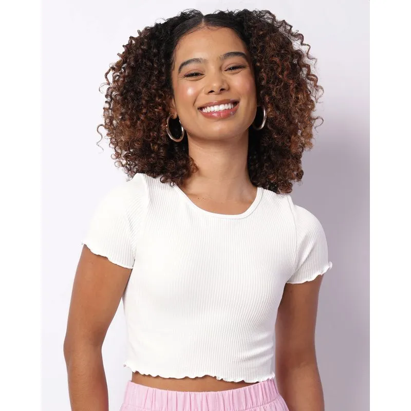 Blusa Feminina Cropped Sem Costura Frufru Branca P