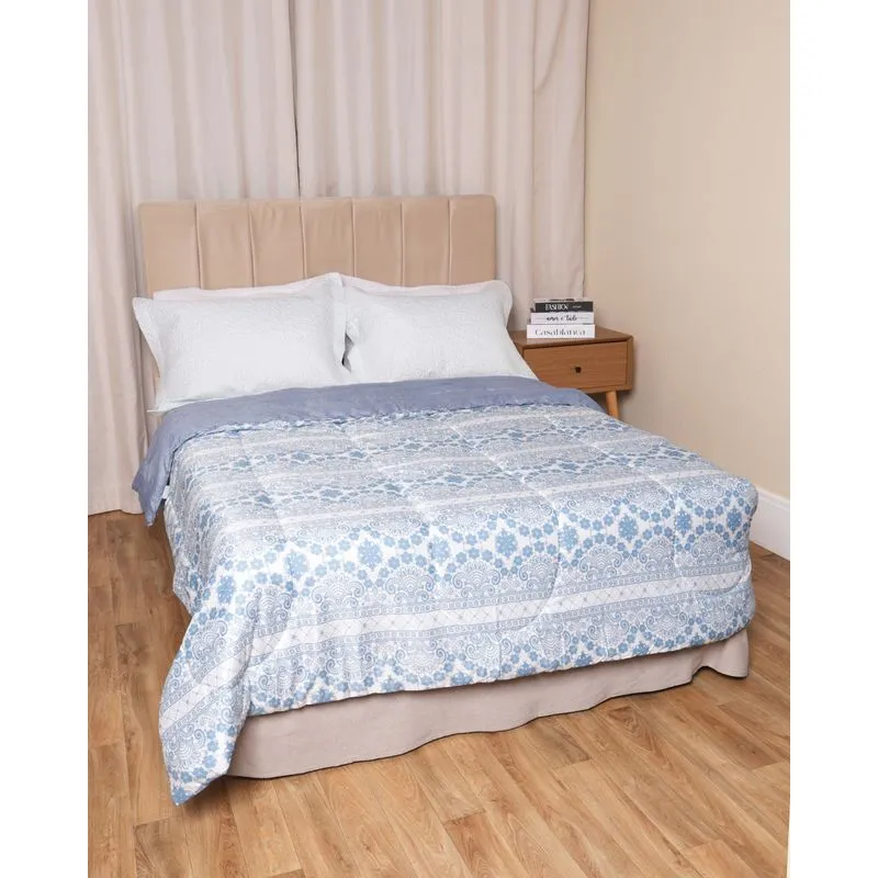 Edredom Casal Dupla Face Andreza Estampado Azul UN