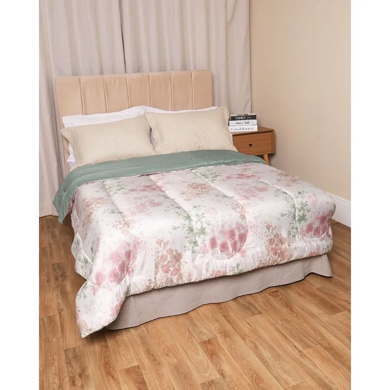 Edredom Casal Dupla Face Andreza Estampado Floral Verde UN