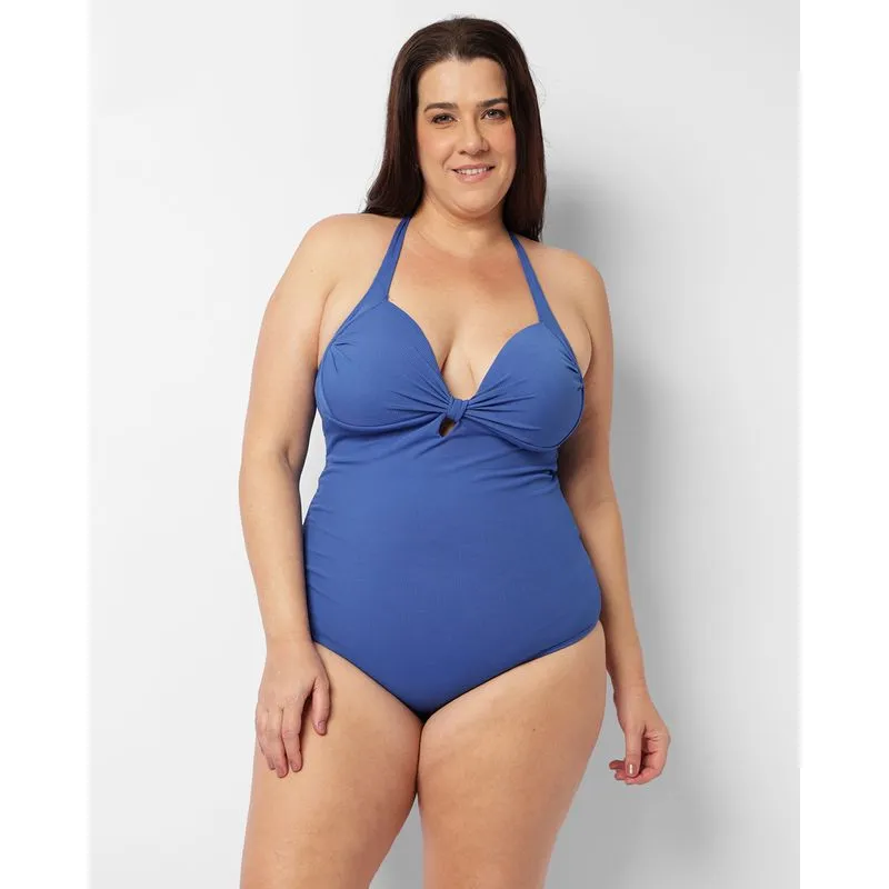 Maio Plus Size Feminino Texturizado Com Bojo Azul 52